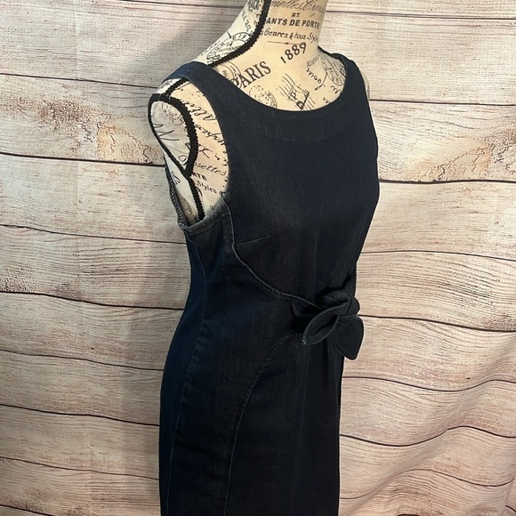 Anthropologie Holding Horses Clara Denim Dress Tie Front Bow Blue Size 4 Petite - Picture 4 of 11